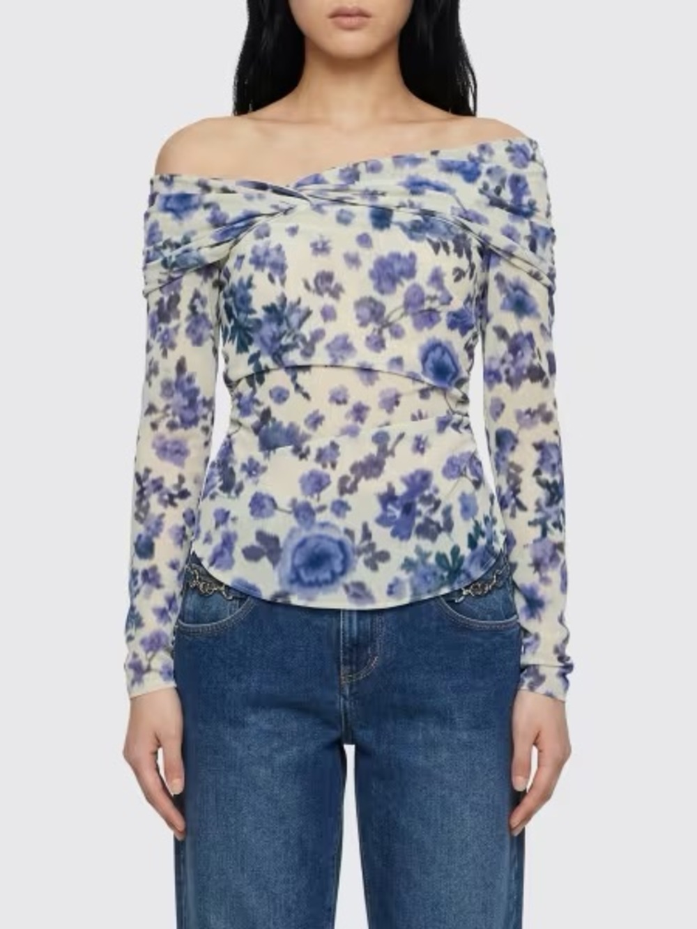 NWT- Isabel Marant 100% Danka silk Blue Floral Drape-Neck Women’s Top